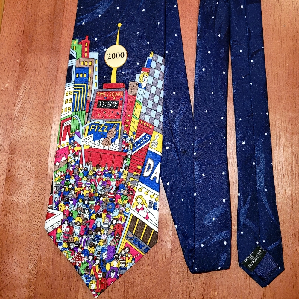 VTG Tie Y2K Times Square New Year's Eve 2000 Ball Drop Vicky Davis New York City
